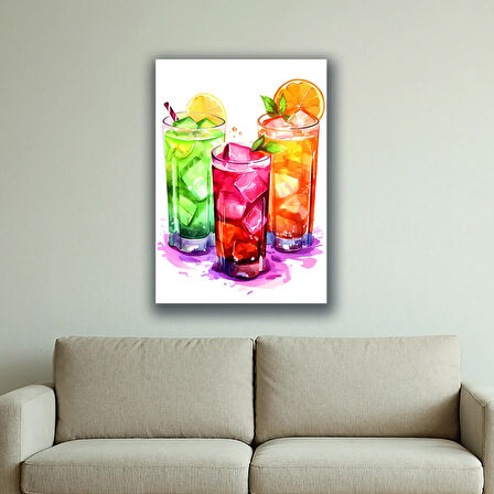 bardakta renkli buzlu içecek baskılı kanvas duvar tablosu