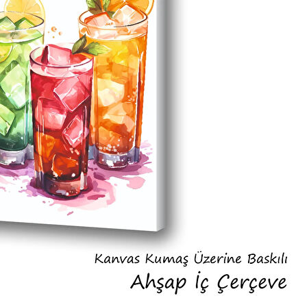 bardakta renkli buzlu içecek baskılı kanvas duvar tablosu