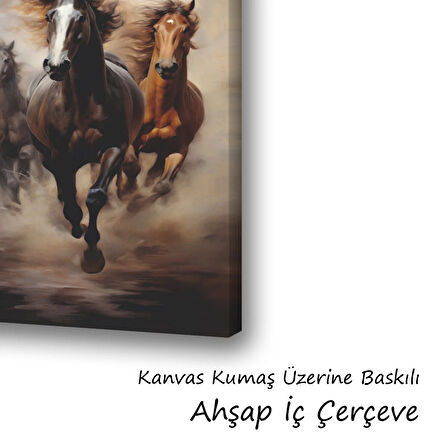 3lü koşan at baskılı kanvas duvar tablosu