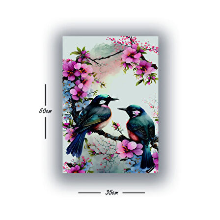 ağaç dalındaki kuşlar baskılı kanvas duvar tablosu