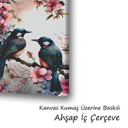 ağaç dalındaki kuşlar baskılı kanvas duvar tablosu