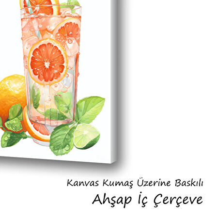 portakallı bardaktaki içecek baskılı kanvas duvar tablosu