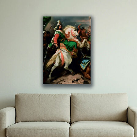 Eski zaman at üzerinde kılınçlı baskılı kanvas duvar tablosu