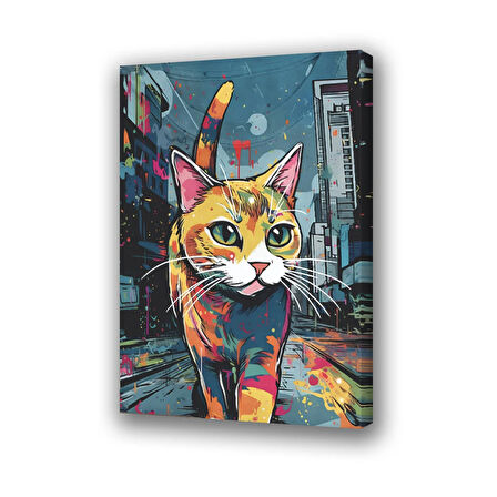 sokak kedisi baskılı kanvas duvar tablosu