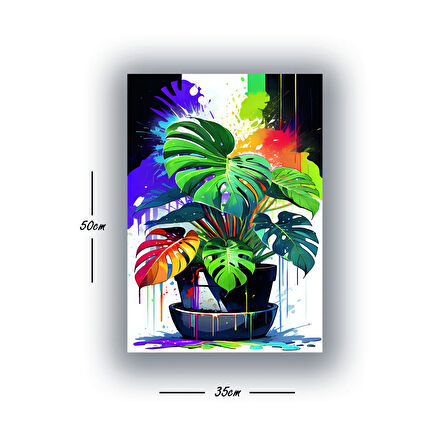 renkli yapraklı vazodaki çiçek baskılı kanvas duvar tablosu