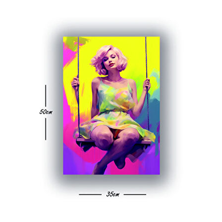 sarışın kadın salıncak baskılı kanvas duvar tablosu