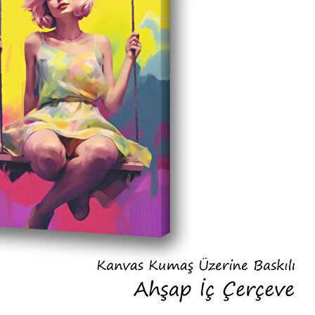 sarışın kadın salıncak baskılı kanvas duvar tablosu