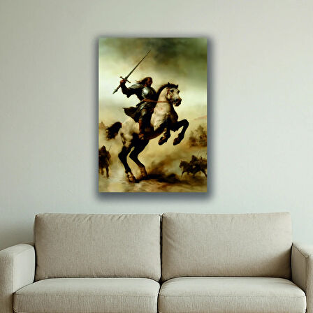 şovalye at üzerinde baskılı kanvas duvar tablosu