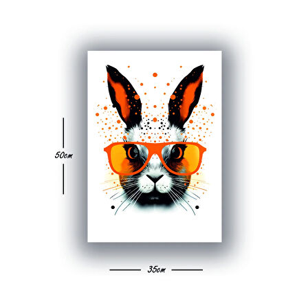 gözlüklü tavşan baskılı kanvas duvar tablosu