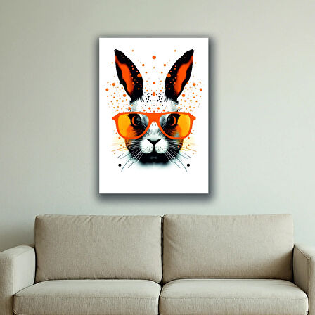 gözlüklü tavşan baskılı kanvas duvar tablosu