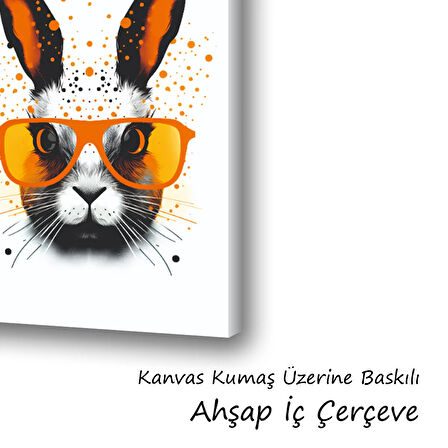 gözlüklü tavşan baskılı kanvas duvar tablosu