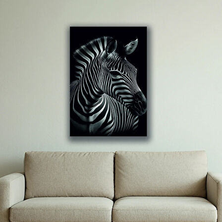 zebra siyah arka planlı baskılı kanvas duvar tablosu