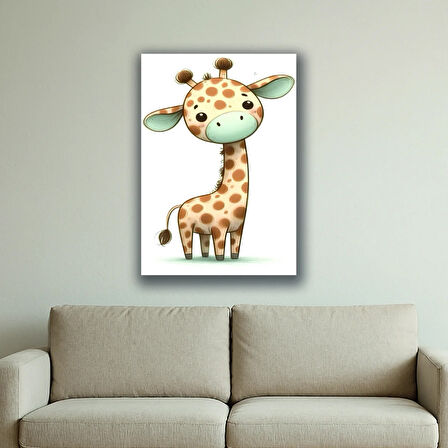 sevimli zürafa baskılı kanvas duvar tablosu