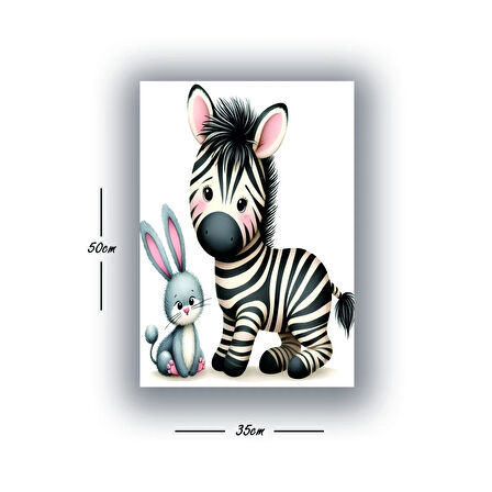 çocuk odası kreş tavşan zebra baskılı kanvas duvar tablosu