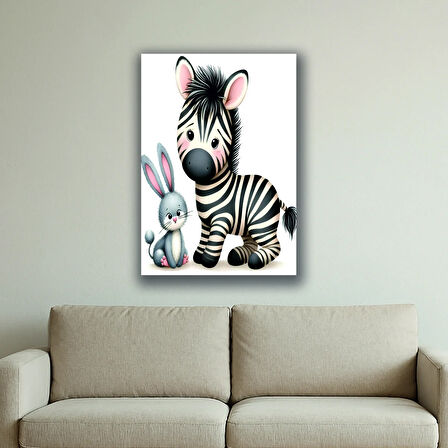 çocuk odası kreş tavşan zebra baskılı kanvas duvar tablosu