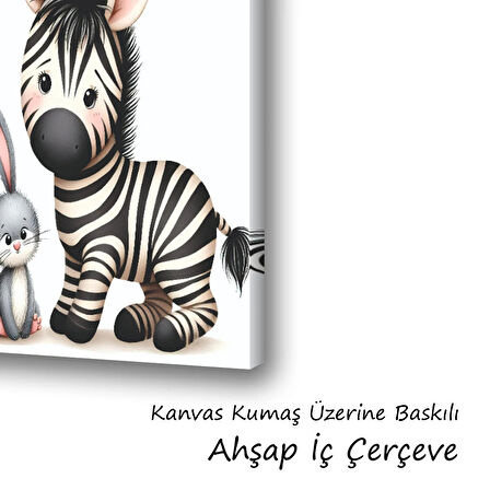 çocuk odası kreş tavşan zebra baskılı kanvas duvar tablosu