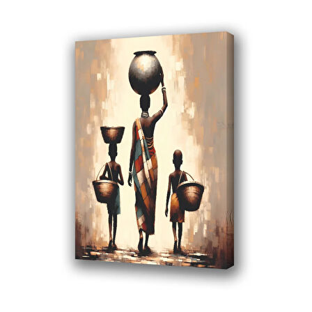 afrikalı kadın ve çocukları baskılı kanvas duvar tablosu