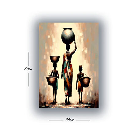 afrikalı kadın ve çocukları baskılı kanvas duvar tablosu