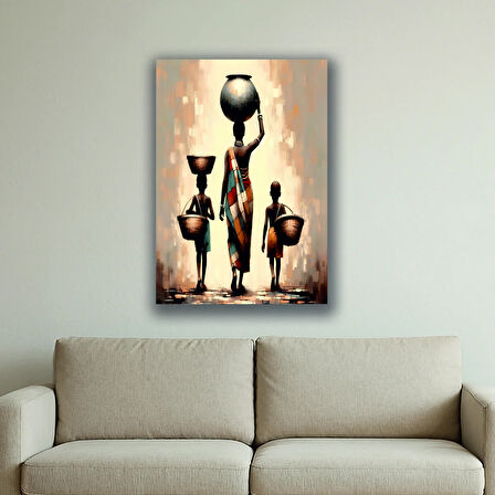 afrikalı kadın ve çocukları baskılı kanvas duvar tablosu