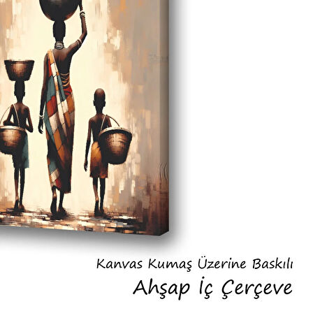 afrikalı kadın ve çocukları baskılı kanvas duvar tablosu