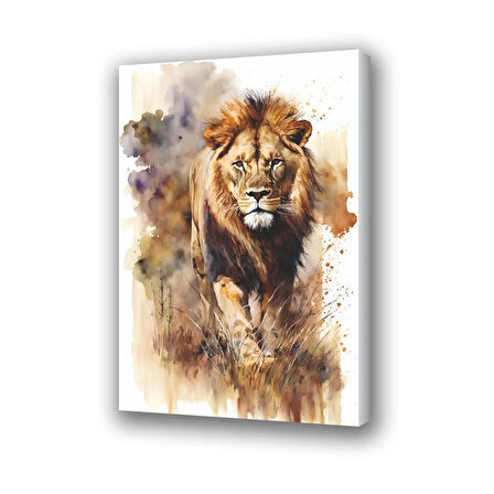 aslan boya efektli baskılı kanvas duvar tablosu