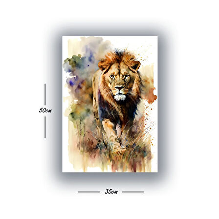 aslan boya efektli baskılı kanvas duvar tablosu