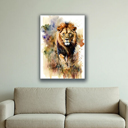 aslan boya efektli baskılı kanvas duvar tablosu