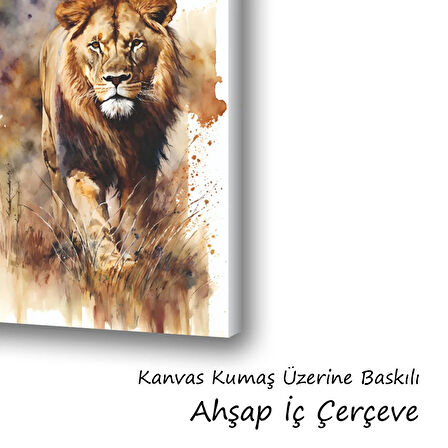 aslan boya efektli baskılı kanvas duvar tablosu