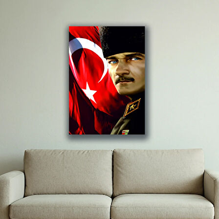 atatürk ayyıldız bayraklı baskılı kanvas duvar tablosu