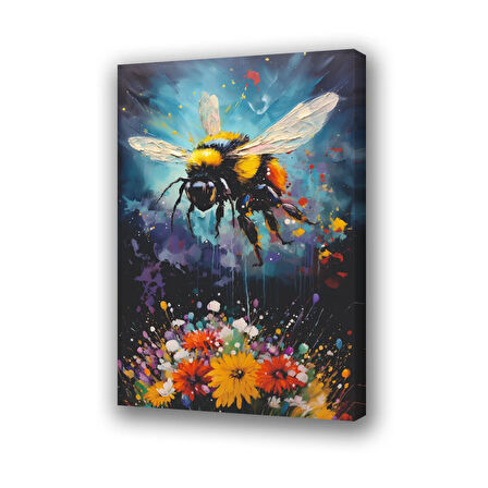 arı çiçek baskılı kanvas duvar tablosu