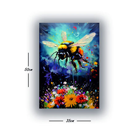 arı çiçek baskılı kanvas duvar tablosu