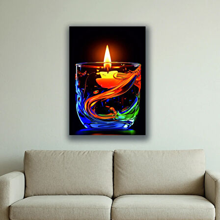 bardaktaki mum romantik baskılı kanvas duvar tablosu