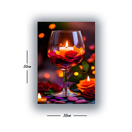 kadeh içindeki mum otantik ortam baskılı kanvas duvar tablosu