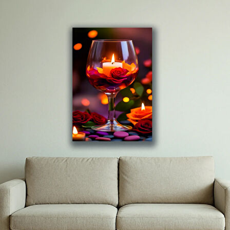 kadeh içindeki mum otantik ortam baskılı kanvas duvar tablosu