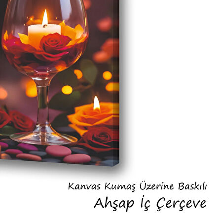 kadeh içindeki mum otantik ortam baskılı kanvas duvar tablosu