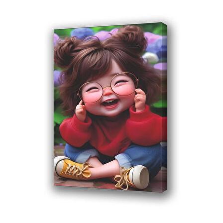 sevimli gözlüklü kız çocuğu baskılı kanvas duvar tablosu