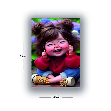 sevimli gözlüklü kız çocuğu baskılı kanvas duvar tablosu