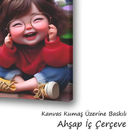 sevimli gözlüklü kız çocuğu baskılı kanvas duvar tablosu