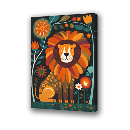 aslan çiçek baskılı kanvas duvar tablosu