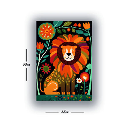 aslan çiçek baskılı kanvas duvar tablosu