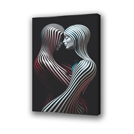 kadın efektli çizgiler baskılı kanvas duvar tablosu