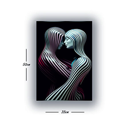 kadın efektli çizgiler baskılı kanvas duvar tablosu