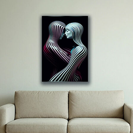 kadın efektli çizgiler baskılı kanvas duvar tablosu