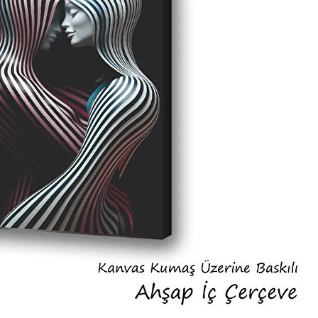 kadın efektli çizgiler baskılı kanvas duvar tablosu