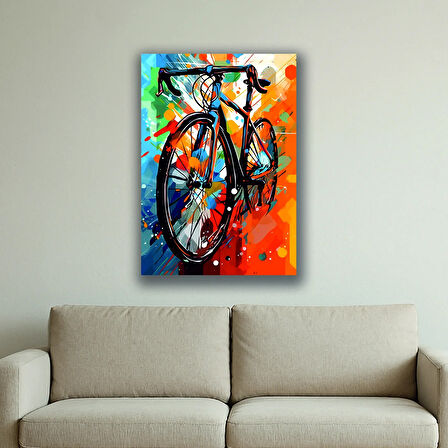 bisiklet renkli desenler baskılı kanvas duvar tablosu