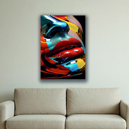 kadın makyaj dudak baskılı kanvas duvar tablosu