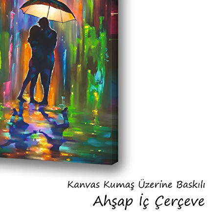 eş sevgili yağmur dansı baskılı kanvas duvar tablosu