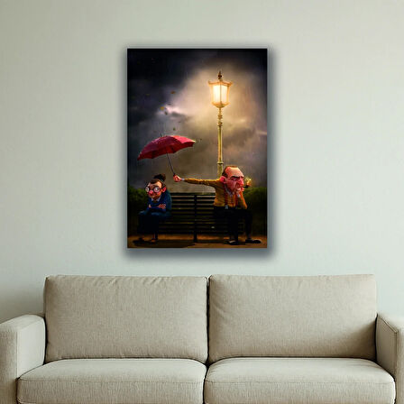 yaşlı karı koca küs baskılı kanvas duvar tablosu