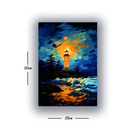 deniz fener dalgalar baskılı kanvas duvar tablosu