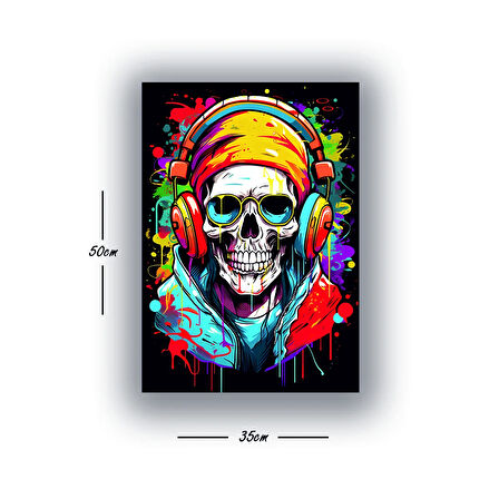 dj renkli muzik iskelet baskılı kanvas duvar tablosu